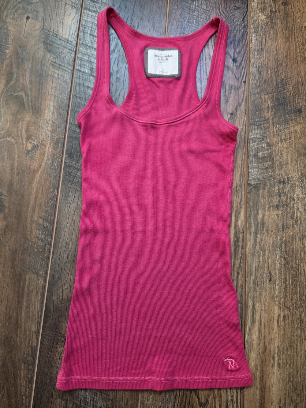 Vintage Abercrombie & Fitch Hot Pink Ribbed Racerback Tank Top Y2K Moose Logo S